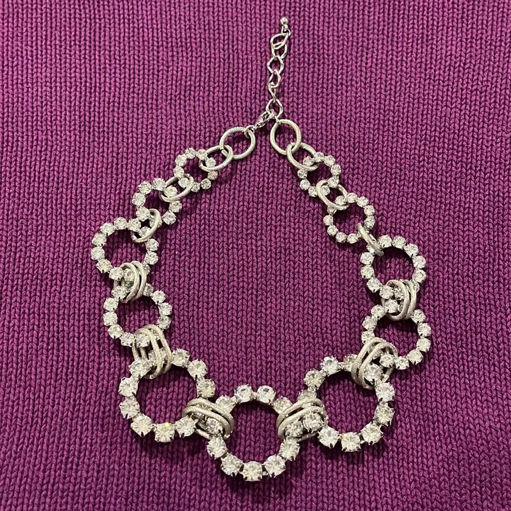 Unique Rhinestone Statement Necklace with Graduated Rhinestone Circles - Picture 7 of 14